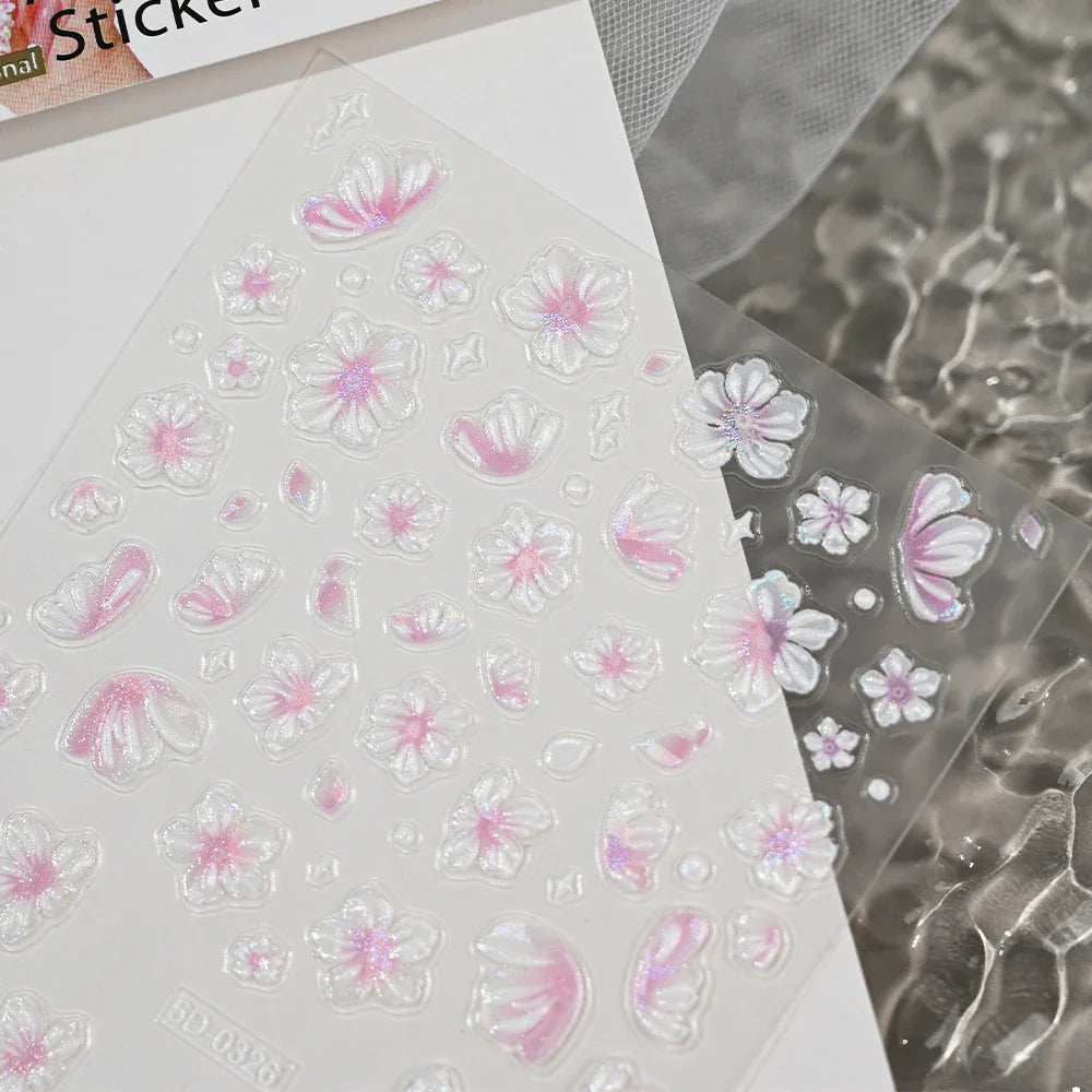 1pcs Pink Christmas Nail Stickers Shiny Shell Light Nail Art Parts Stickers Cute Snowflakes Star Wreath Nail Decorations Decals* (ONLINE ORDER ONLY)