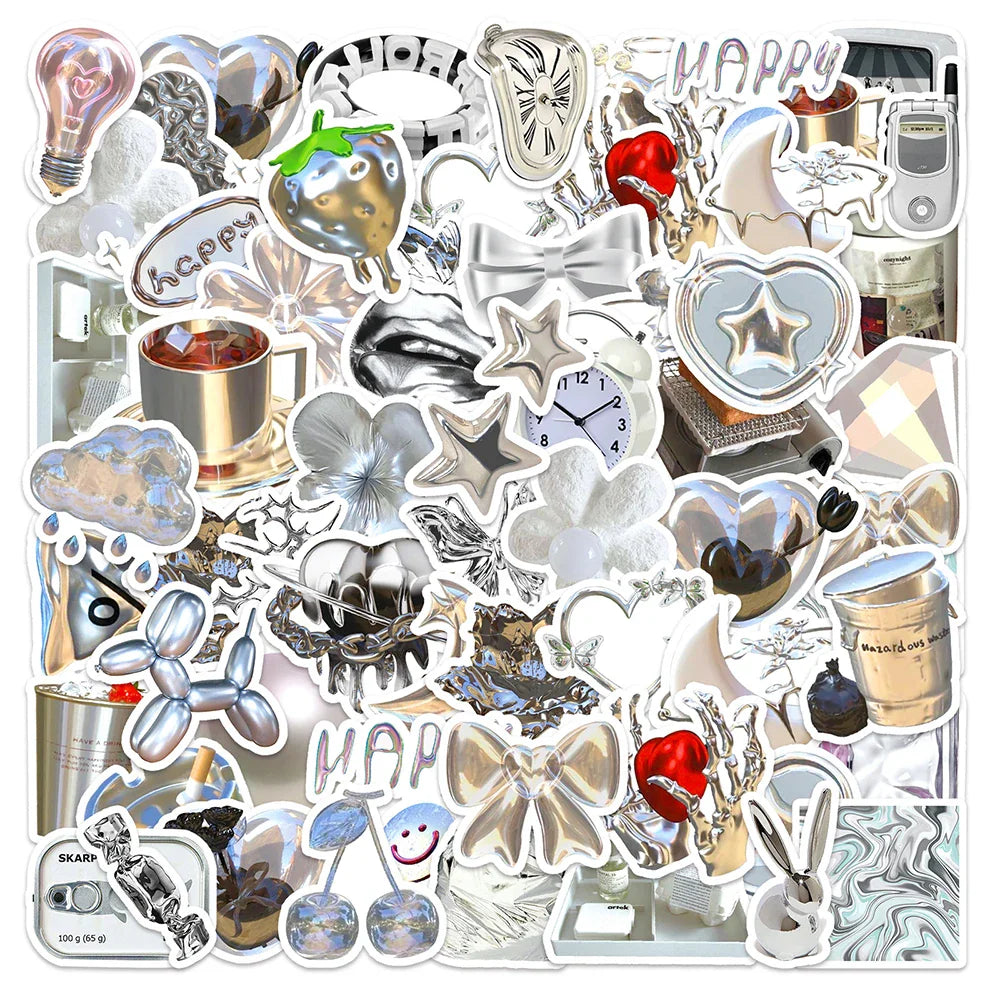 10/30/50PCS Cool Silver Stickers Graffiti Ins Style Cute Decals Motorcycle Phone Skateboard Laptop Bike Kids DIY Waterproof Toys (Online Order Only)