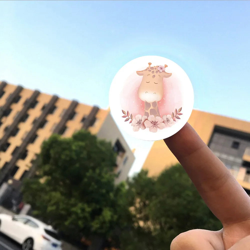 100-500Pcs 8 Design Anime Animal Round Stickers Cartoon Elephant Hippo Owl Rabbit Stationery Sticker Decal Kid Toys Gift (Online Order Only)
