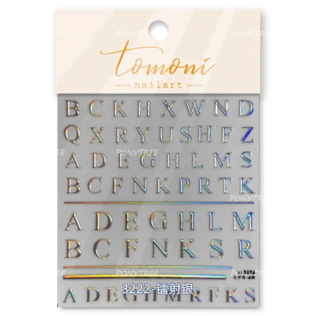 Romantic White Black Capital English Letters Chic Gold Punk Colorful Stamp Word 3D Self Adhesive Nail Art Sticker Manicure Decal (ONLINE ORDER ONLY)