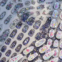 Retro Shiny Glazed Rococo Flower Window Dreamy Butterfly Geometric Frame Stamp Embossed Reliefs Nail Art Stickers Manicure Decal (Online Order Only)