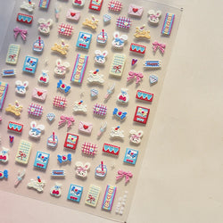 Graffiti Rabbit Dog Bunny Milk Strawberry Jewel Candy Knife Envelope Soft Relief Adhesive Nail Art Stickers Cute Manicure Decals (Online Order Only)