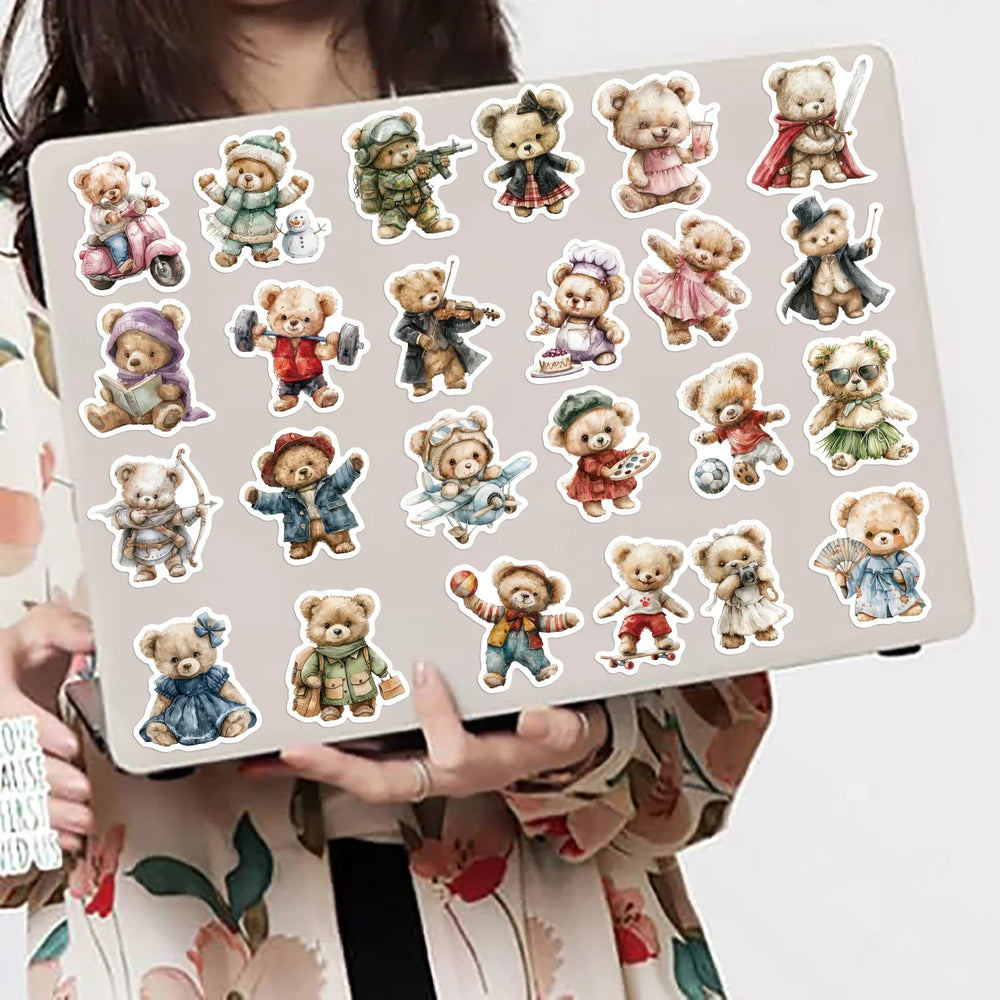 55Pcs Cute Teddy Bear Stickers Decoration for Laptop Cup Phone Case Helmet Luggage Cartoon Creative DIY Waterproof Vinyl Sticker (ONLINE ORDER ONLY)