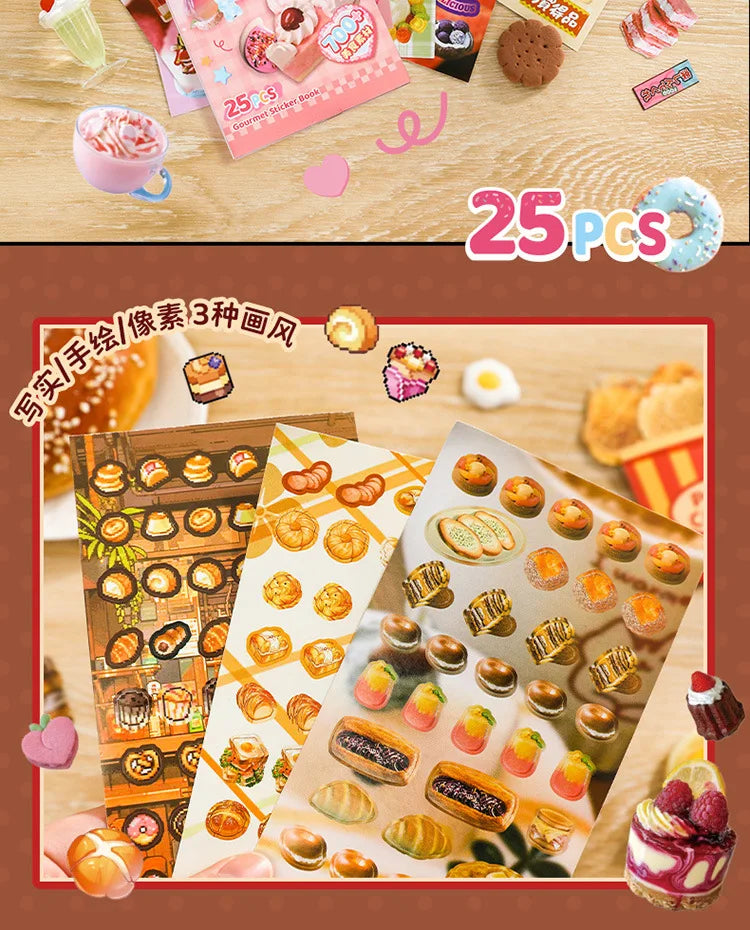 25 Pages Ins Retro Cute Food Cake Decorative Stickers Book Scrapbooking Phone Case DIY Journal Collage Material Sticker Gift (ONLINE ORDER ONLY)