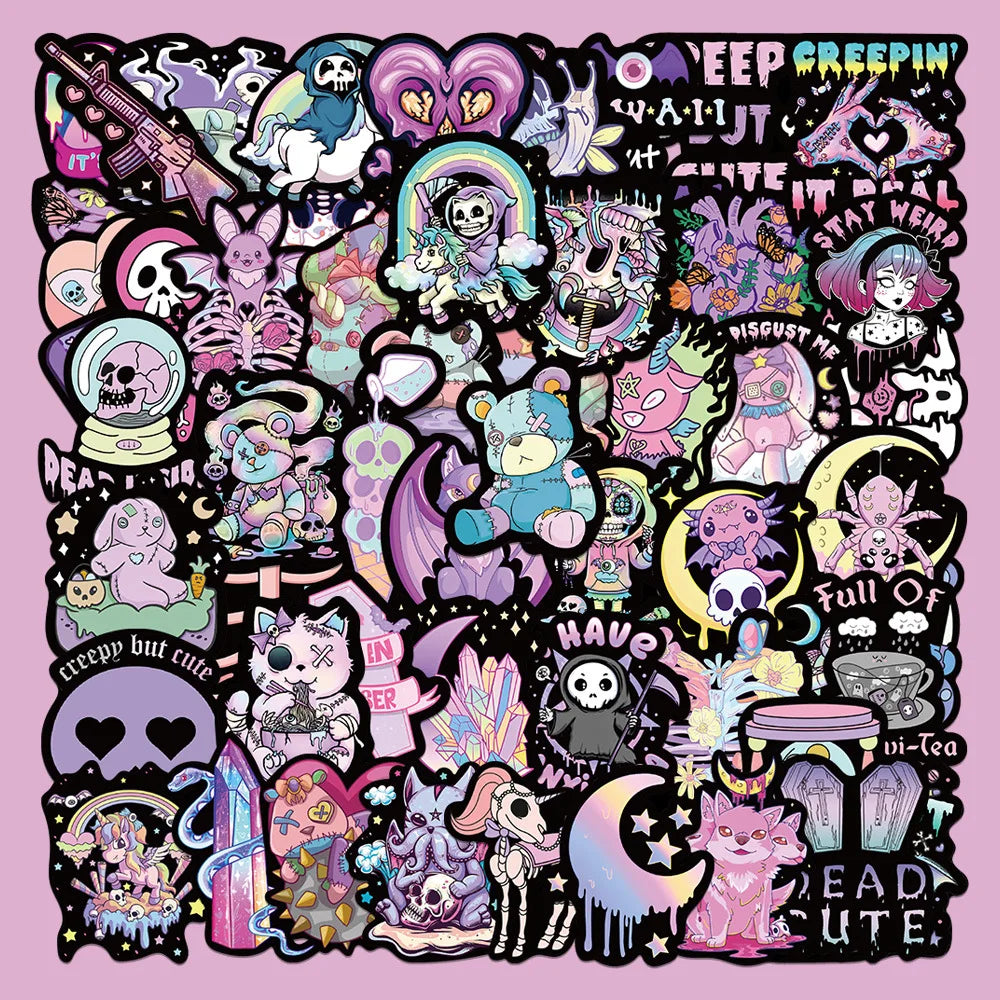 Gothic Graffiti Stickers Pack - 56pcs for Helmets, Walls, DIY Decor (Online Order Only)