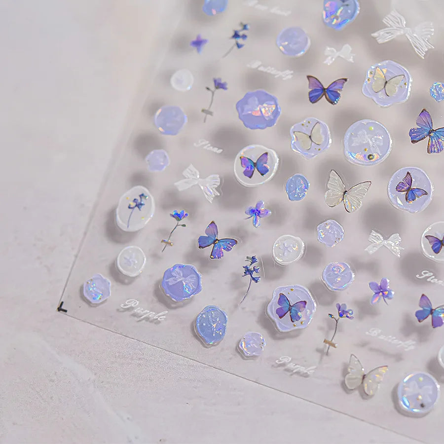 Delicate Tender Purple Butterfly Seal Pattern Insect Shiny Golden Stroke Nail Art Decoration Sticker Dressy Laser Manicure Decal (ONLINE ORDER ONLY)