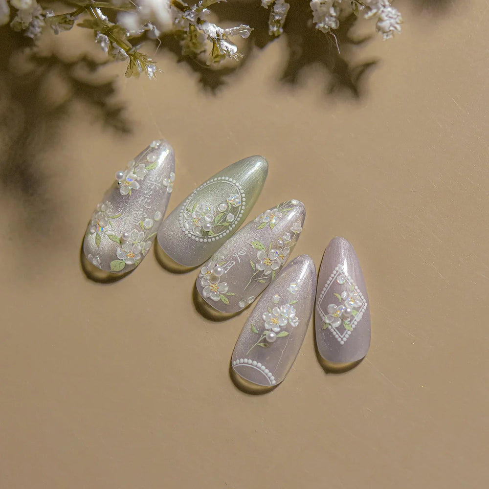 Pink Peach Blossom Flower White Pear Romantic Archaistic Swallow Window Adhesive Nail Art Stickers Rhinestone Manicure Decals (ONLINE ORDER ONLY)