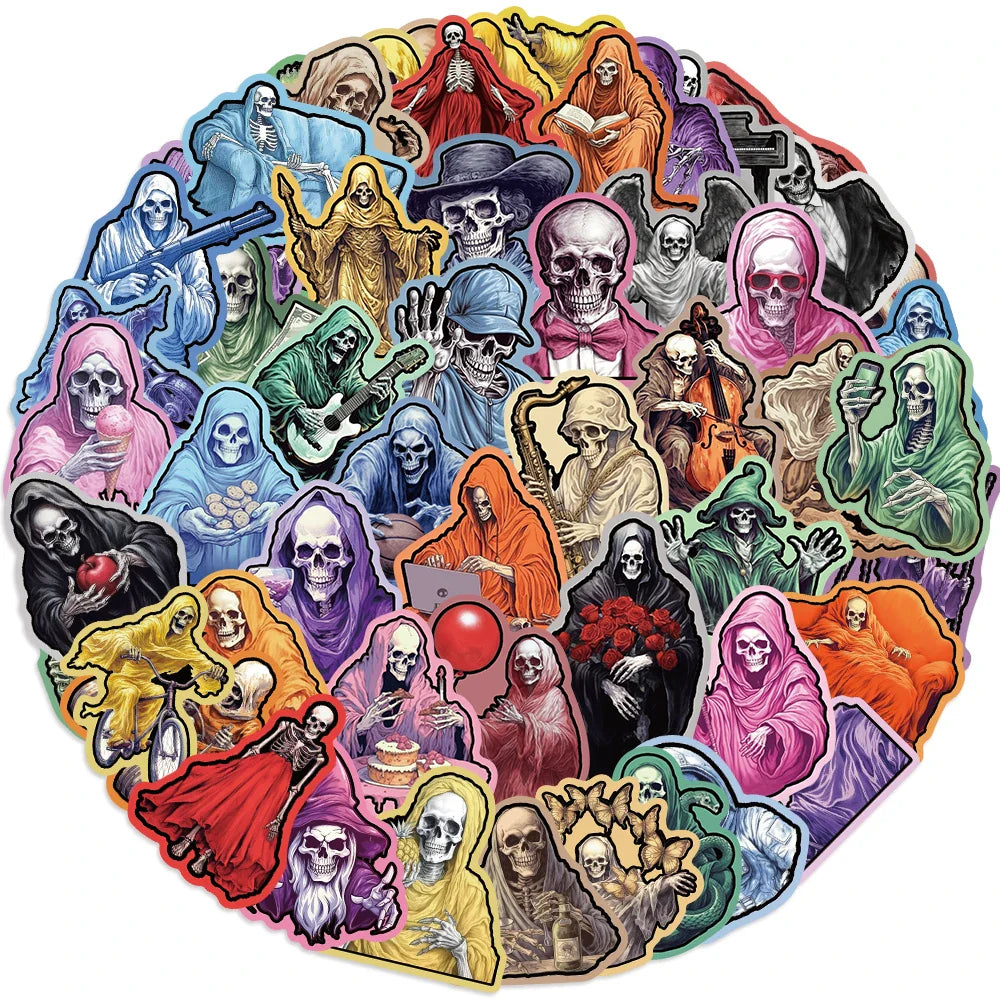 55pcs Cool Cartoon Skull Waterproof Stickers Skateboard Car Phone Laptop Luggage Motorcycle Bike Decoration Sticker Decals (ONLINE ORDER ONLY)