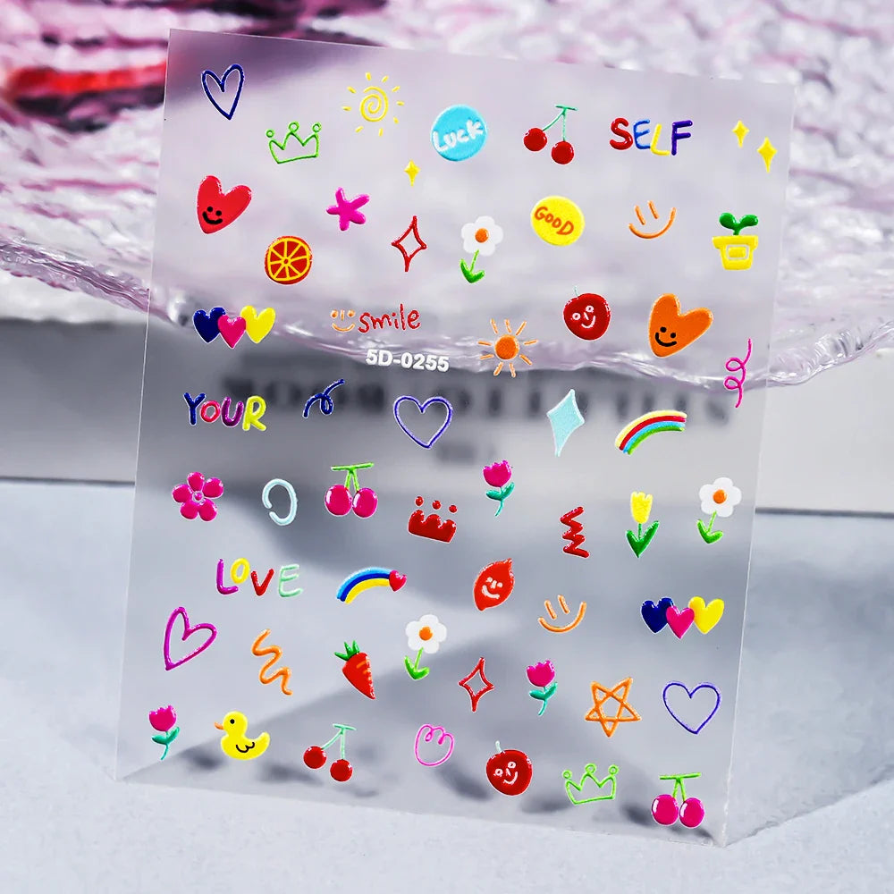 1 Sheet 5D Embossed Nail Art Stickers Graffiti Heart Flower Design Nail Art Decals Self-Adhesive DIY Manicure Nail Art Supplies* (ONLINE ORDER ONLY)