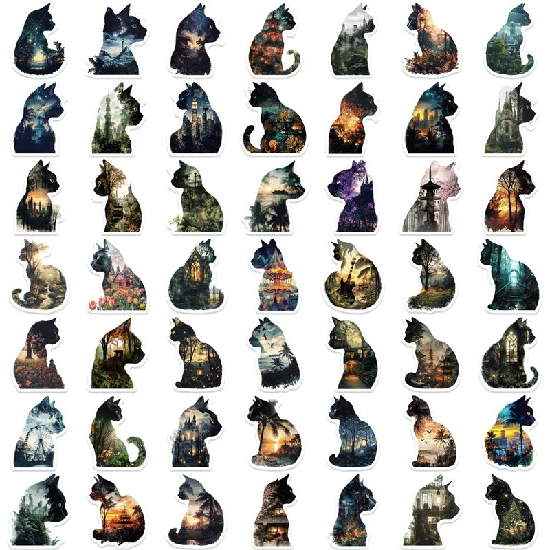 10/30/50PCS Black Dreamy Cat Sticky PVC Sticker Aesthetic Children's Stationery DIY Decoration Scrapbooking School Supplies (ONLINE ORDER ONLY)