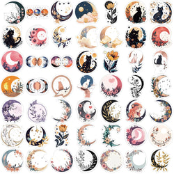 10/30/50PCS Moon Flowers Cat Stickers Aesthetic Cartoon Art Graffiti Decals DIY Travel Luggage Phone Laptop Waterproof Sticker (ONLINE ORDER ONLY)