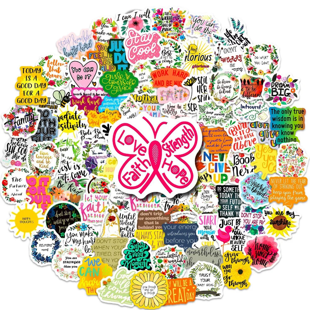 50/100PCS Motivational Phrases Hope Sticker Inspirational Life Quotes DIY Laptop Study Room Scrapbooking Graffiti Decal Stickers (ONLINE ORDER ONLY)