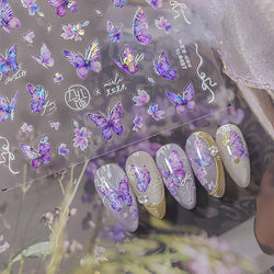 Delicate Tender Purple Butterfly Seal Pattern Insect Shiny Golden Stroke Nail Art Decoration Sticker Dressy Laser Manicure Decal (ONLINE ORDER ONLY)