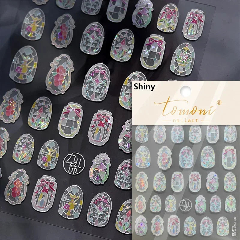 Shiny Colorful Color Block Fragment Square Fragment Grid Rhombus 3D Self Adhesive Nail Art Stickers Rhinestone Manicure Decals (Online Order Only)