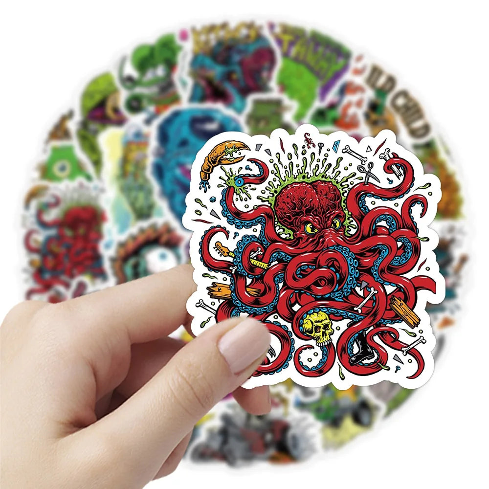 10/30/50PCS Funny Horror Liquid Monster Stickers Cool Graffiti Decoration DIY Skateboard Scrapbook Phone Laptop Car Decals Toys (ONLINE ORDER ONLY)