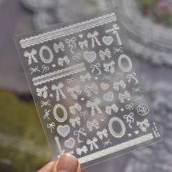 Gird Lace Bowknot Love Heart Flower Fabric Printing Frame Bow Tie Rococo Pattern Daisy Tender Nail Art Stickers Manicure Decals (ONLINE ORDER ONLY)