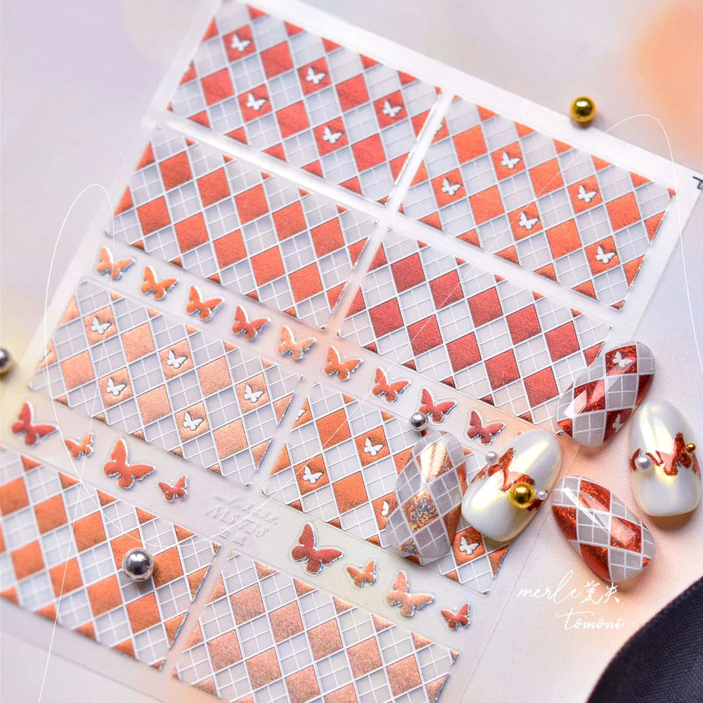 Geometric Grid Square Butterfly Snow Star Metal Self Adhesive Nail Art Sticker Snowflake Rhinestone Manicure Decal Nail Supplies (ONLINE ORDER ONLY)