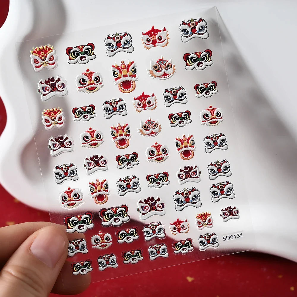 1pcs Cute Good Luck Lion Head Nail Art Sticker Chinese New Year 2025 Nail Decal 5D Reliefs Self Adhesive Design Decoras Decals * (ONLINE ORDER ONLY)
