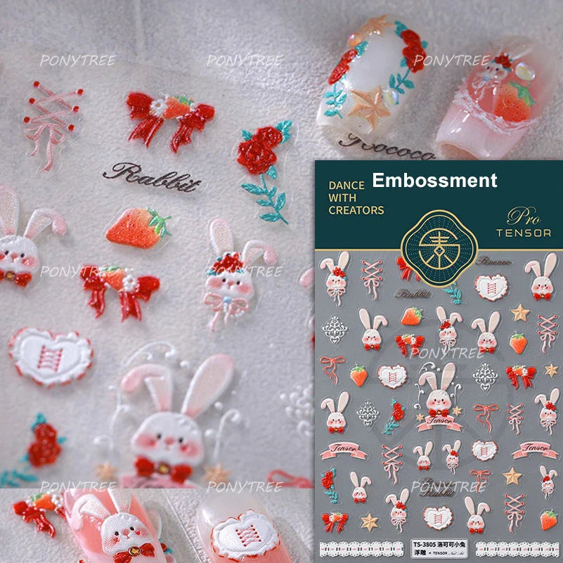 Cute Pink Tempting Strawberries Attractive Fruit Cutting Line Bowknot Star Silver Stamping Chic Nail Art Stickers Manicure Decal (ONLINE ORDER ONLY)