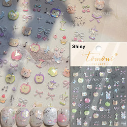 Lovely Pink Red Cherry Fruit Love Heart Star Lucky Letter Bowknot Romantic Adhesive Nail Art Stickers Rhinestone Manicure Decals (Online Order Only)
