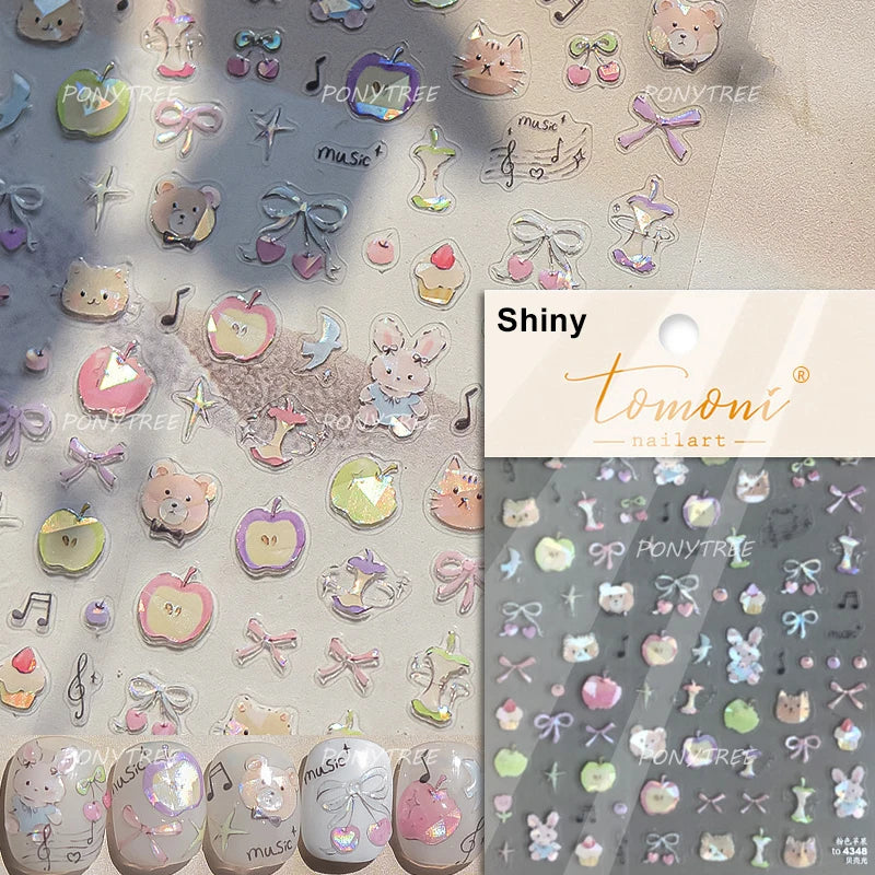Bear Star Bowknot  Duck Cherry House Mini Flower Butterfly Line Bow Tie Apple Gird Cute Chic Nail Art Stickers Manicure Decals (ONLINE ORDER ONLY)