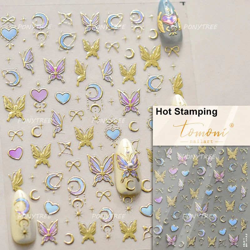 Blue Purple Tulip Flower Butterfly Garden Blossom Floral Charming Delicate 5D Relief Adhesive Nail Art Stickers Manicure Decals (ONLINE ORDER ONLY)