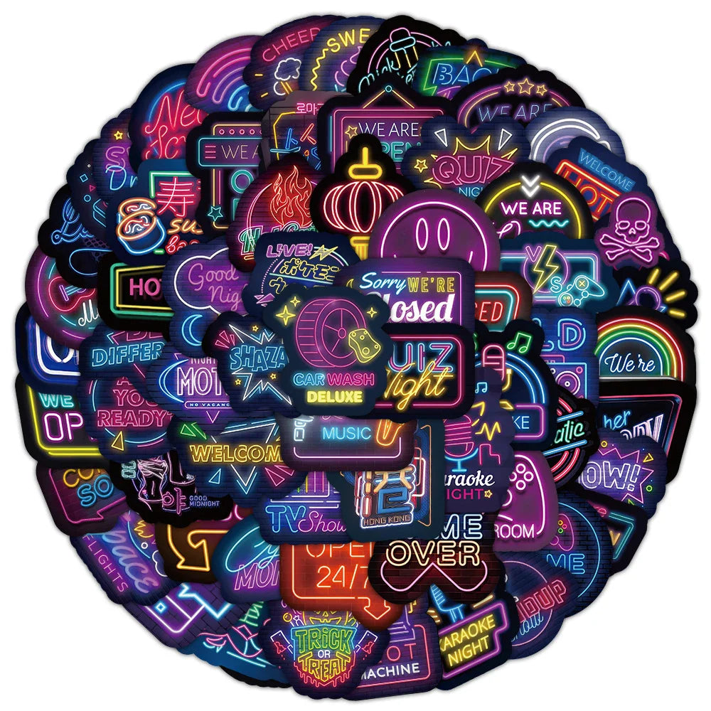 10/30/50/100pcs Cool Neon Light Cartoon Graffiti Stickers Decoration Laptop Fridge Diary Travel Luggage Stationery Sticker Toys (ONLINE ORDER ONLY)
