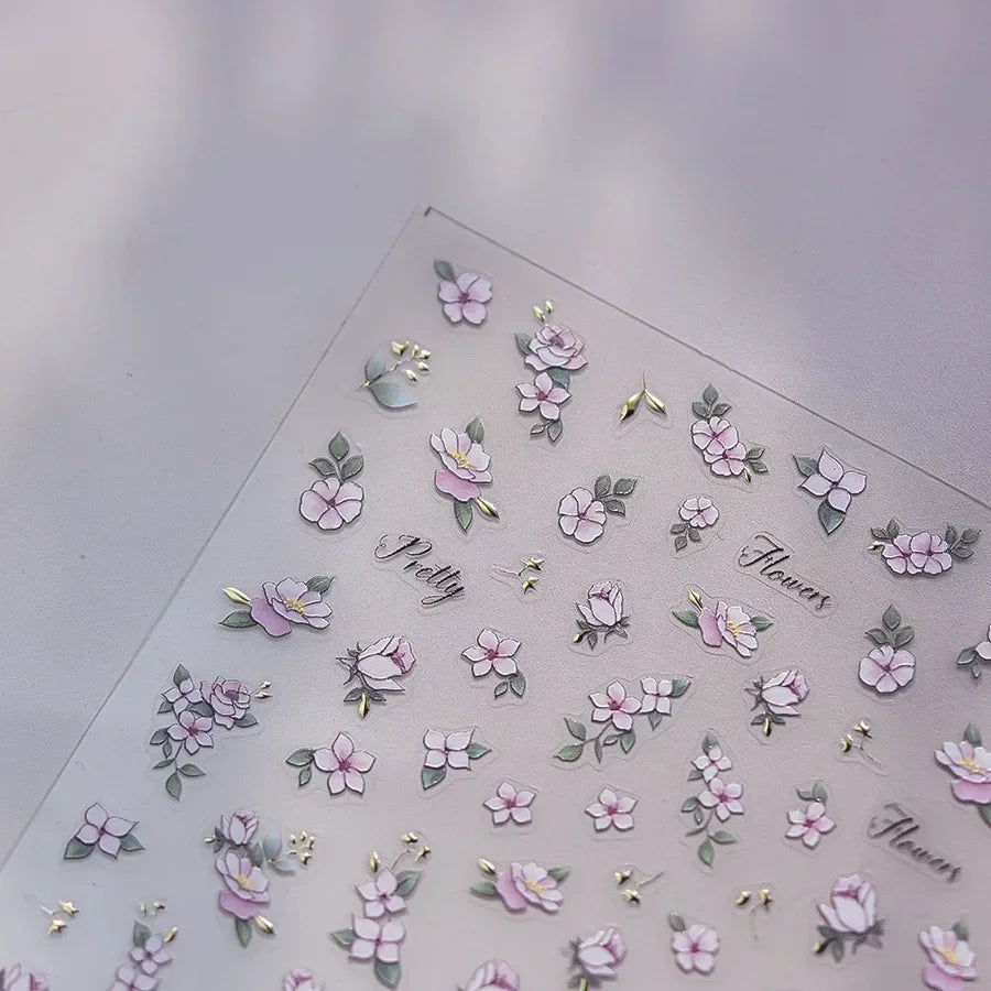 Pink Hot Stamping Flower Charm Peach Blossom Canglan Clover Daisy Pearl Self Adhesive Nail Art Decoration Sticker Manicure Decal (ONLINE ORDER ONLY)