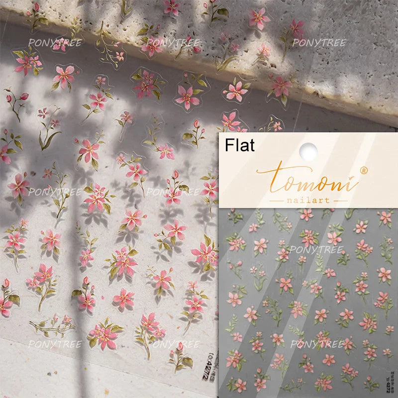 Pink Peach Blossom Flower White Pear Romantic Archaistic Swallow Window Adhesive Nail Art Stickers Rhinestone Manicure Decals (ONLINE ORDER ONLY)
