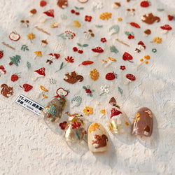 Squirrel Mushroom Apple Strawberry Cherry Pinecone Ginkgo Leaf Self Adhesive Nail Art Stickers Butterfly Flower Manicure Decals (ONLINE ORDER ONLY)