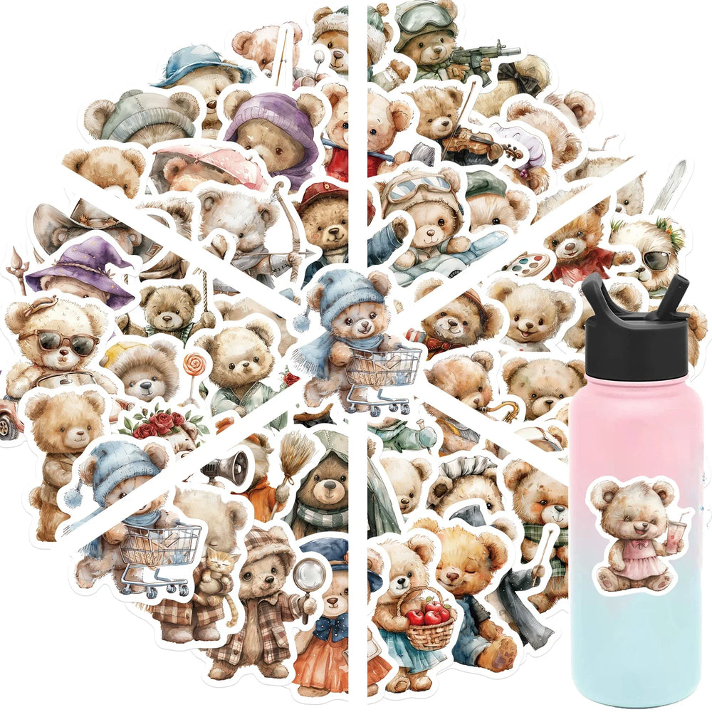 55Pcs Cute Teddy Bear Stickers Decoration for Laptop Cup Phone Case Helmet Luggage Cartoon Creative DIY Waterproof Vinyl Sticker (ONLINE ORDER ONLY)