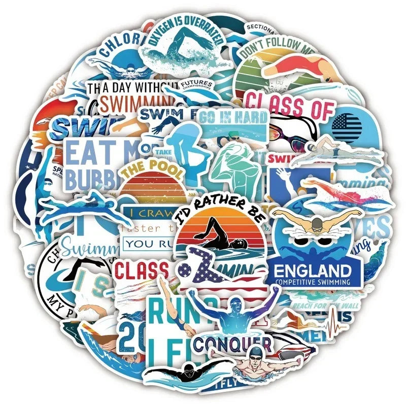 Swimming Stickers Aesthetic Sports Decals for Laptop Luggage Skateboard Helmet Phone Guitar (ONLINE ORDER ONLY)