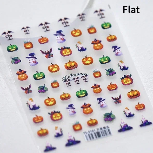 Cat Eye Halloween Terror Spider Cross Rose Love Heart Flower Snake Web Candy Bunny Thrilling Nail Art Stickers Manicure Decals (Online Order Only)