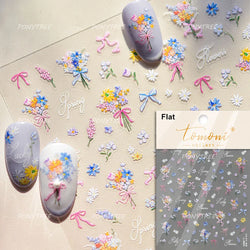 White Daisy Sunflower Green Leaves Wreath Garland Flower Cluster Bouquet Flat Adhesive Nail Art Sticker Manicure Decals Supplies (Online Order Only)
