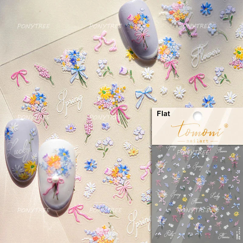 Dried Flower Butterfly Wildflowers Daisy Lily Moth Orchid Garden Self Adhesive Nail Art Stickers Chic Manicure Decals Wholesale (ONLINE ORDER ONLY)