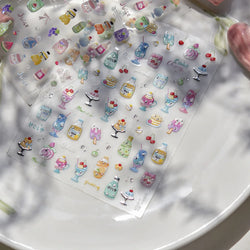 Soda Fruit Beverage Bottle Bear Watermelon Popsicle Dessert Ice Cream Cat Cherry Strawberry Bow Summer Nail Art Stickers Decals (ONLINE ORDER ONLY)