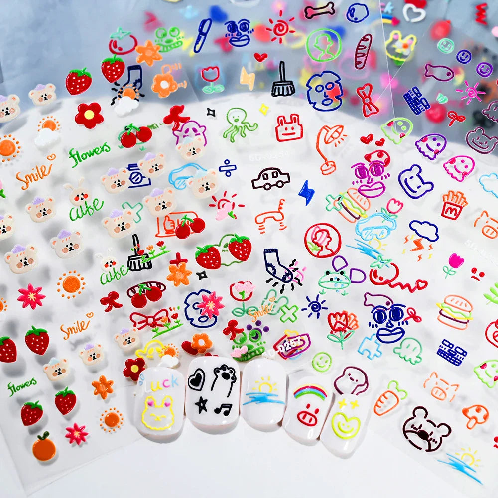 1 Sheet 5D Embossed Nail Art Stickers Graffiti Heart Flower Design Nail Art Decals Self-Adhesive DIY Manicure Nail Art Supplies* (ONLINE ORDER ONLY)