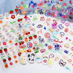 1 Sheet 5D Embossed Nail Art Stickers Graffiti Heart Flower Design Nail Art Decals Self-Adhesive DIY Manicure Nail Art Supplies* (ONLINE ORDER ONLY)