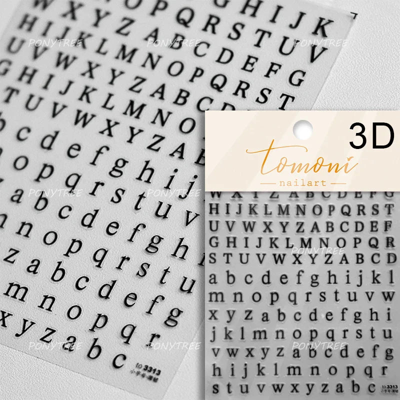Romantic White Black Capital English Letters Chic Gold Punk Colorful Stamp Word 3D Self Adhesive Nail Art Sticker Manicure Decal (ONLINE ORDER ONLY)