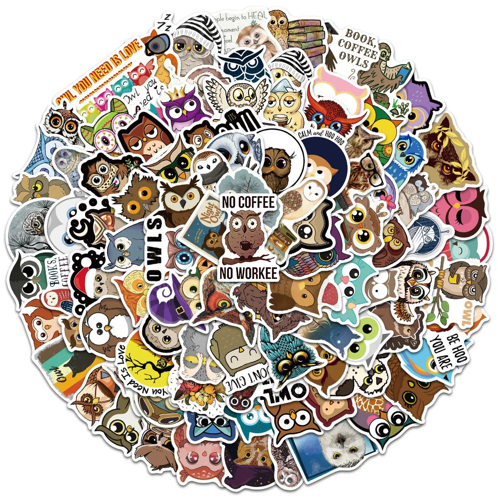 50/100pcs Cute Cartoon Animals Owl Stickers Kids Toy Waterproof Graffiti For Laptop Water Bottle Phone Bicycle Car Decals (ONLINE ORDER ONLY)