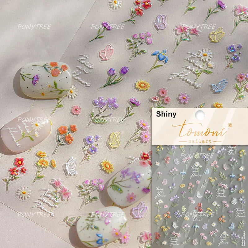 Dried Flower Butterfly Wildflowers Daisy Lily Moth Orchid Garden Self Adhesive Nail Art Stickers Chic Manicure Decals Wholesale (ONLINE ORDER ONLY)