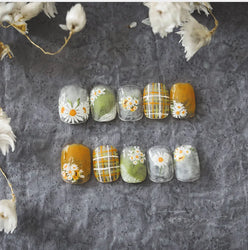 White Daisy Sunflower Green Leaves Wreath Garland Flower Cluster Bouquet Flat Adhesive Nail Art Sticker Manicure Decals Supplies (Online Order Only)