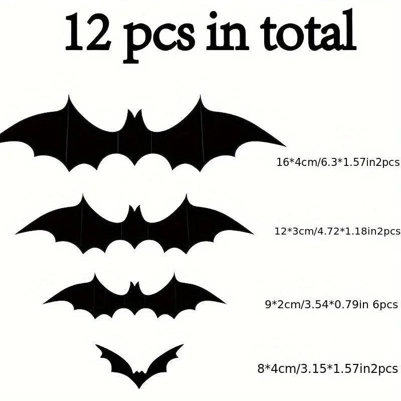 12Pcs/bag 3D Black Bat Wall Stickers Set Halloween Party Essentials for Home Room Decor Window Glass Art Decals Indoor Decor (ONLINE ORDER ONLY)