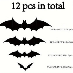 12Pcs/bag 3D Black Bat Wall Stickers Set Halloween Party Essentials for Home Room Decor Window Glass Art Decals Indoor Decor (ONLINE ORDER ONLY)