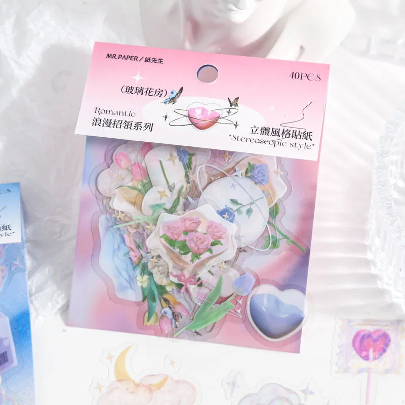 40pcs/lot Ins Retro Romantic 3D Decoration Stickers Diary DIY Scrapbooking Sticker Kawaii Korean Stationery Personalizd (ONLINE ORDER ONLY)