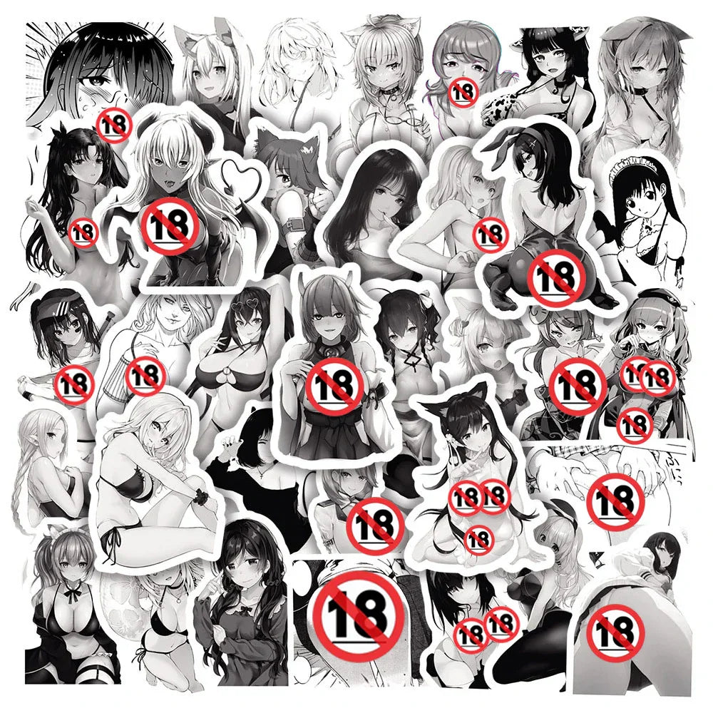 Anime Waifu Hentai Stickers 10/30/50pcs - Adult Cartoon Decals for Phone, Skateboard, Notebook (ONLINE ORDER ONLY)
