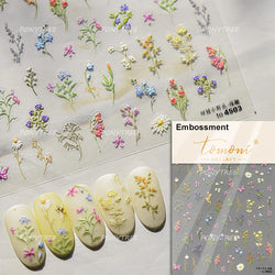 Spring Living Peach Blossom Flower Branch Petal Antique Soft Relief Adhesive Chinese Characters Nail Art Sticker Manicure Decals (ONLINE ORDER ONLY)