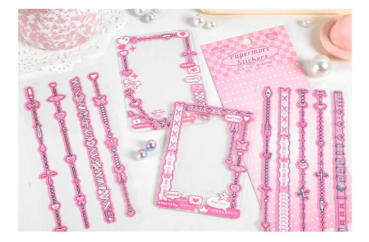 2Pcs/lot Cute Ribbon Chain Stickers Lace Idol Card Scrapbooking DIY Album Decoration Sticker Aesthetic Kawaii Stationery (ONLINE ORDER ONLY)