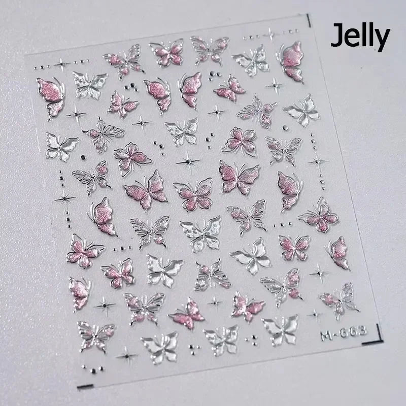 Delicate Tender Purple Butterfly Seal Pattern Insect Shiny Golden Stroke Nail Art Decoration Sticker Dressy Laser Manicure Decal (ONLINE ORDER ONLY)