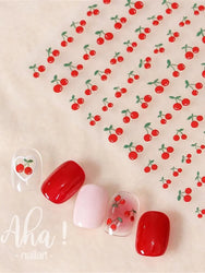 1Pc Sweet Cute Fresh Red Cherry Pattern Nail Stickers Self Adhesive Fruit Design Decals Women & Girls Homemade Manicure Supplies (ONLINE ORDER ONLY)